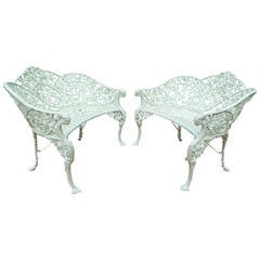 Antique Cast Iron Passion Flower Pair of Benches 12