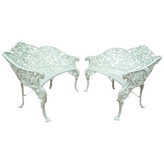 Pr Cast Iron Benches in Passion Flower pattern