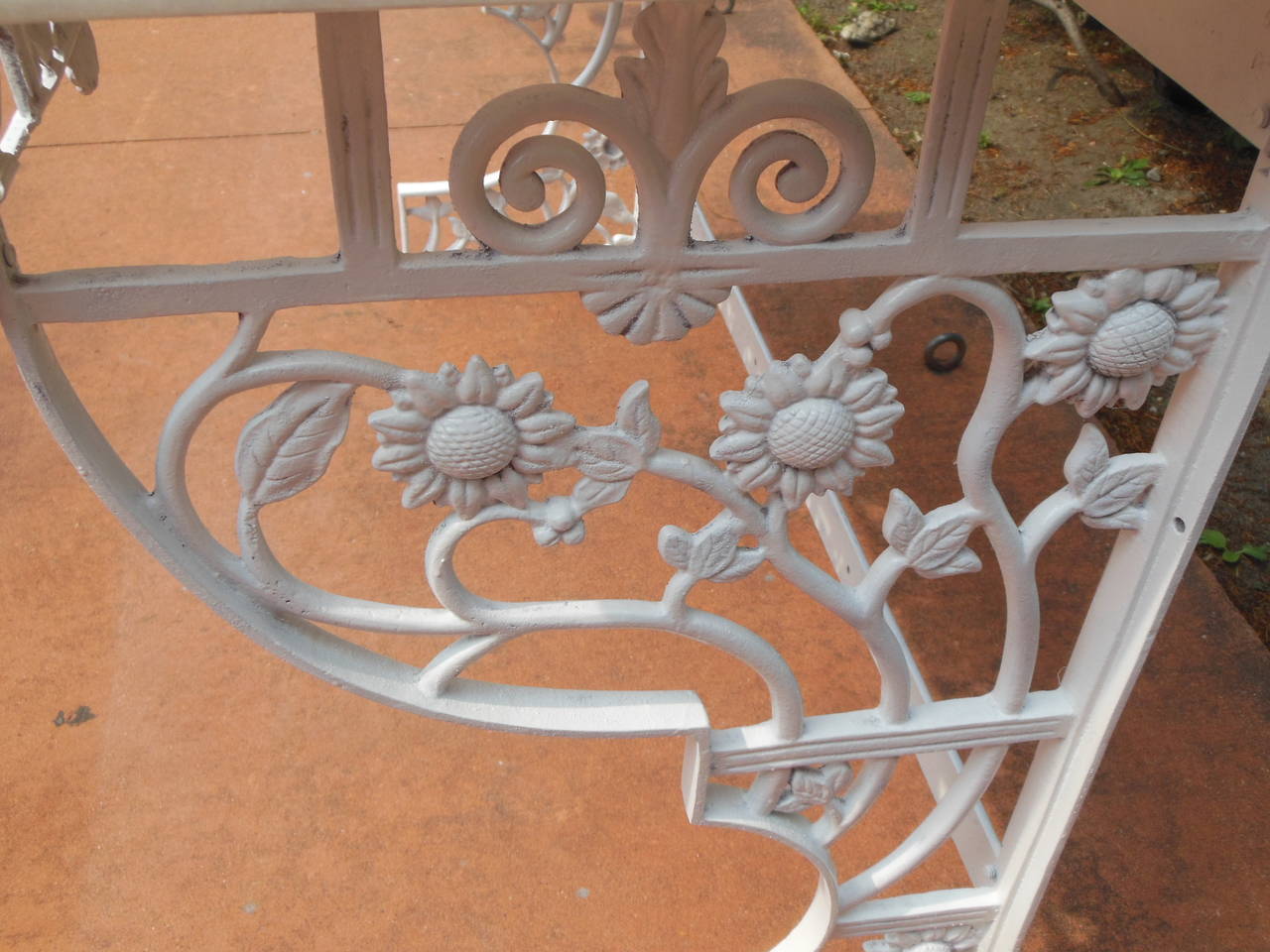 Iron Vintage Console Table with Sunflowers, Marble Top in the Aesthetic Taste