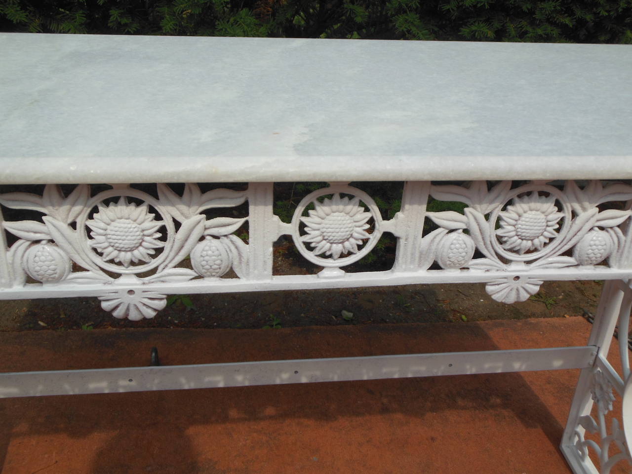 Cast Vintage Console Table with Sunflowers, Marble Top in the Aesthetic Taste