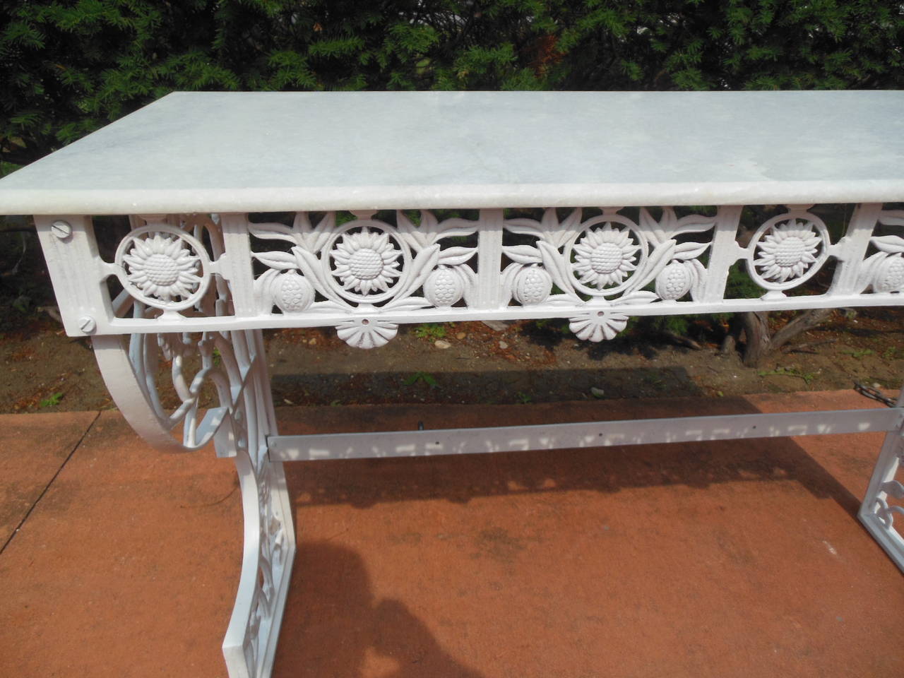 20th Century Vintage Console Table with Sunflowers, Marble Top in the Aesthetic Taste