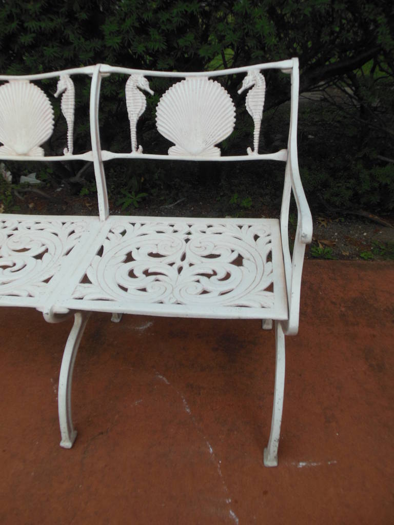 Hollywood Regency Bench with Seahorse and Shell Motif by Molla