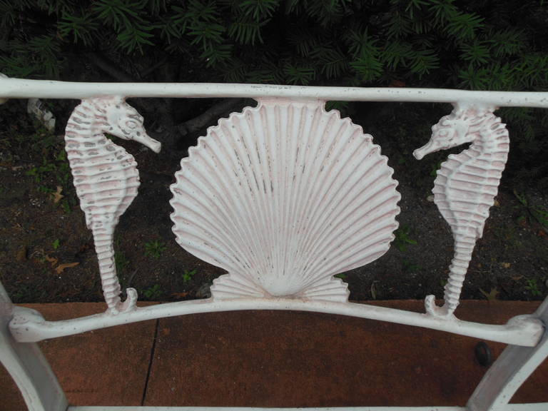 Mid-20th Century Bench with Seahorse and Shell Motif by Molla