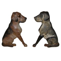 Antique Pr Cast Iron Dog Andirons