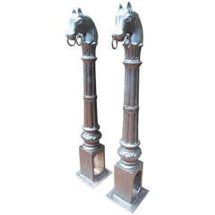 Vintage Hitching Posts with Horse Heads