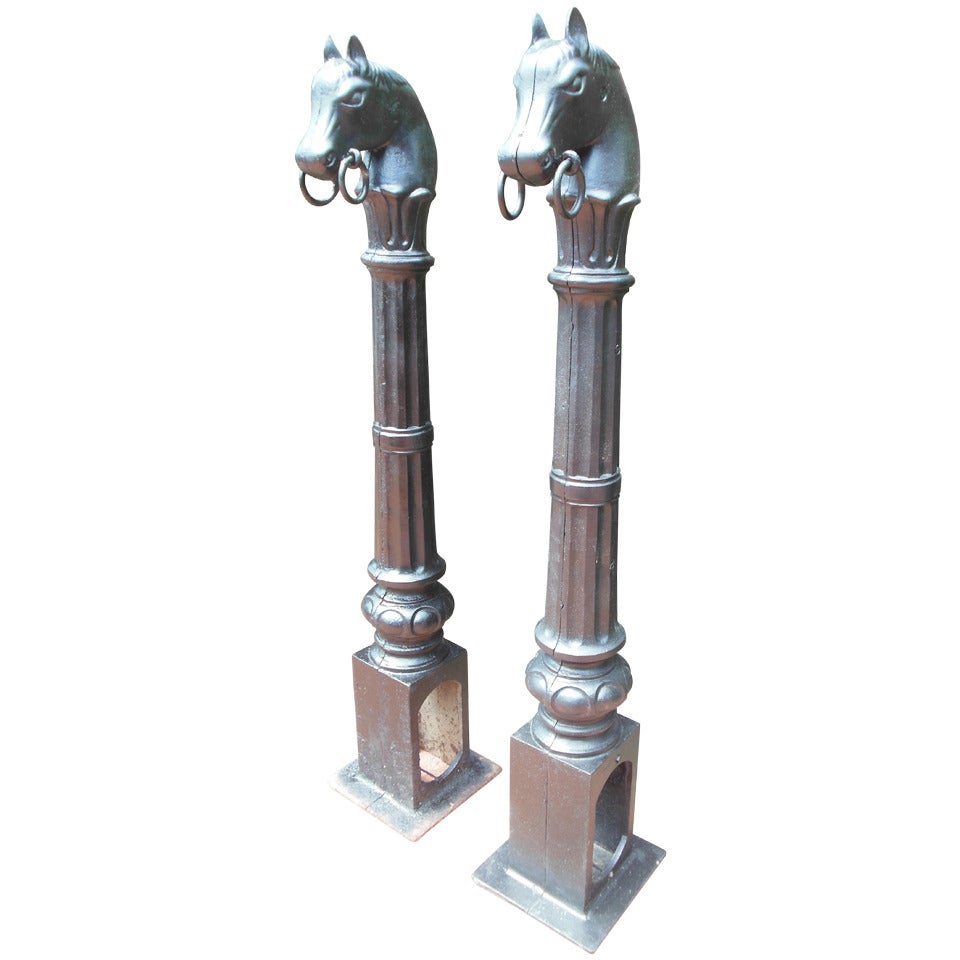 Antique Hitching Posts with Horse Heads