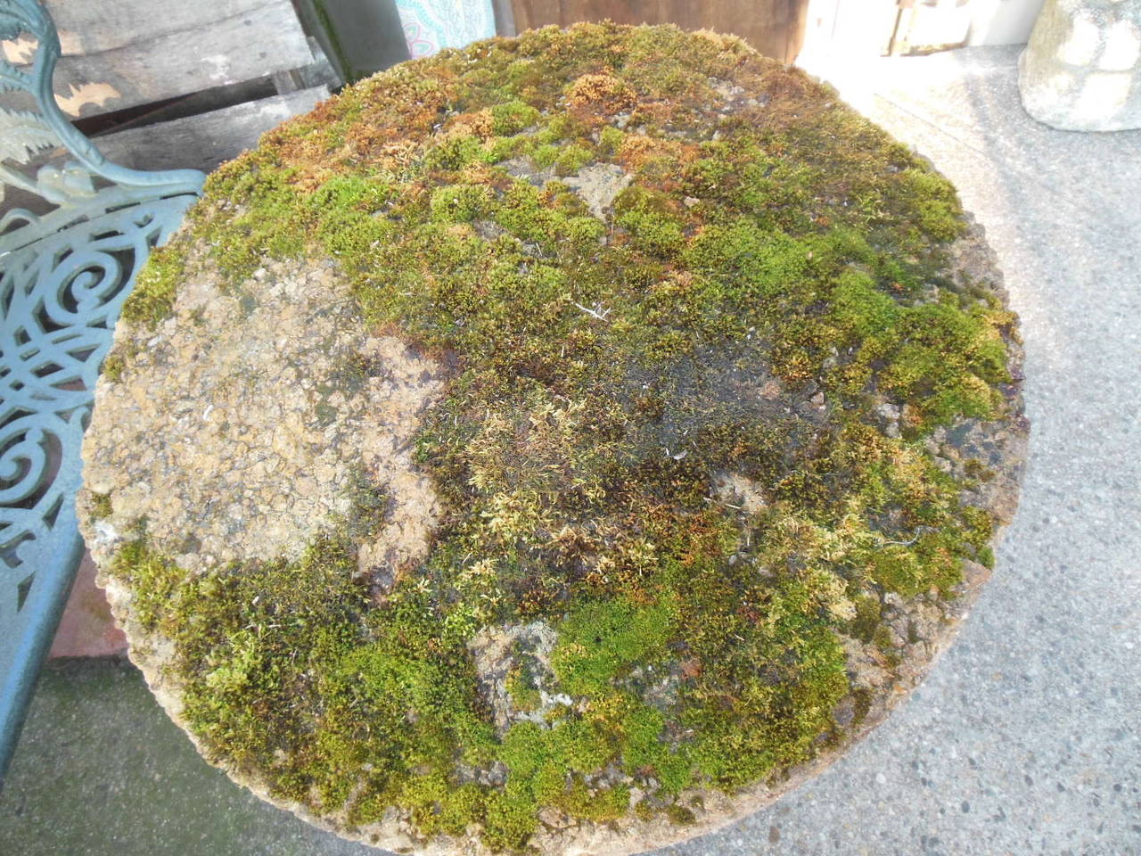 A vintage Staddle stone of typical form with a mushroom like appearance. These were originally used as supporting bases for granaries. The old ones have developed a good lichen 