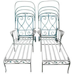 Pair of Garden Chaise Lounges by "Salterini" in Wrought Iron