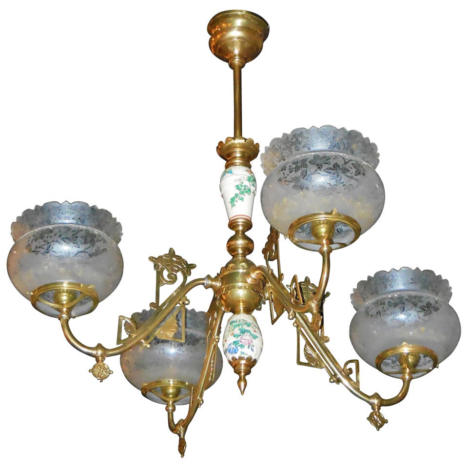 Victorian Aesthetic Chandelier Made for Gas For Sale