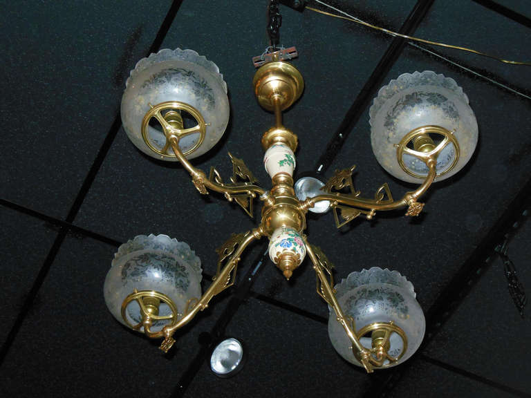 Victorian Aesthetic Chandelier Made for Gas In Excellent Condition For Sale In Long Island, NY