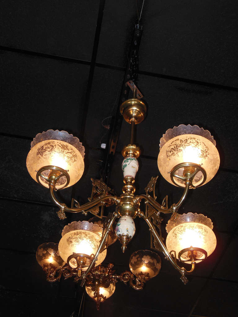 Brass Victorian Aesthetic Chandelier Made for Gas For Sale