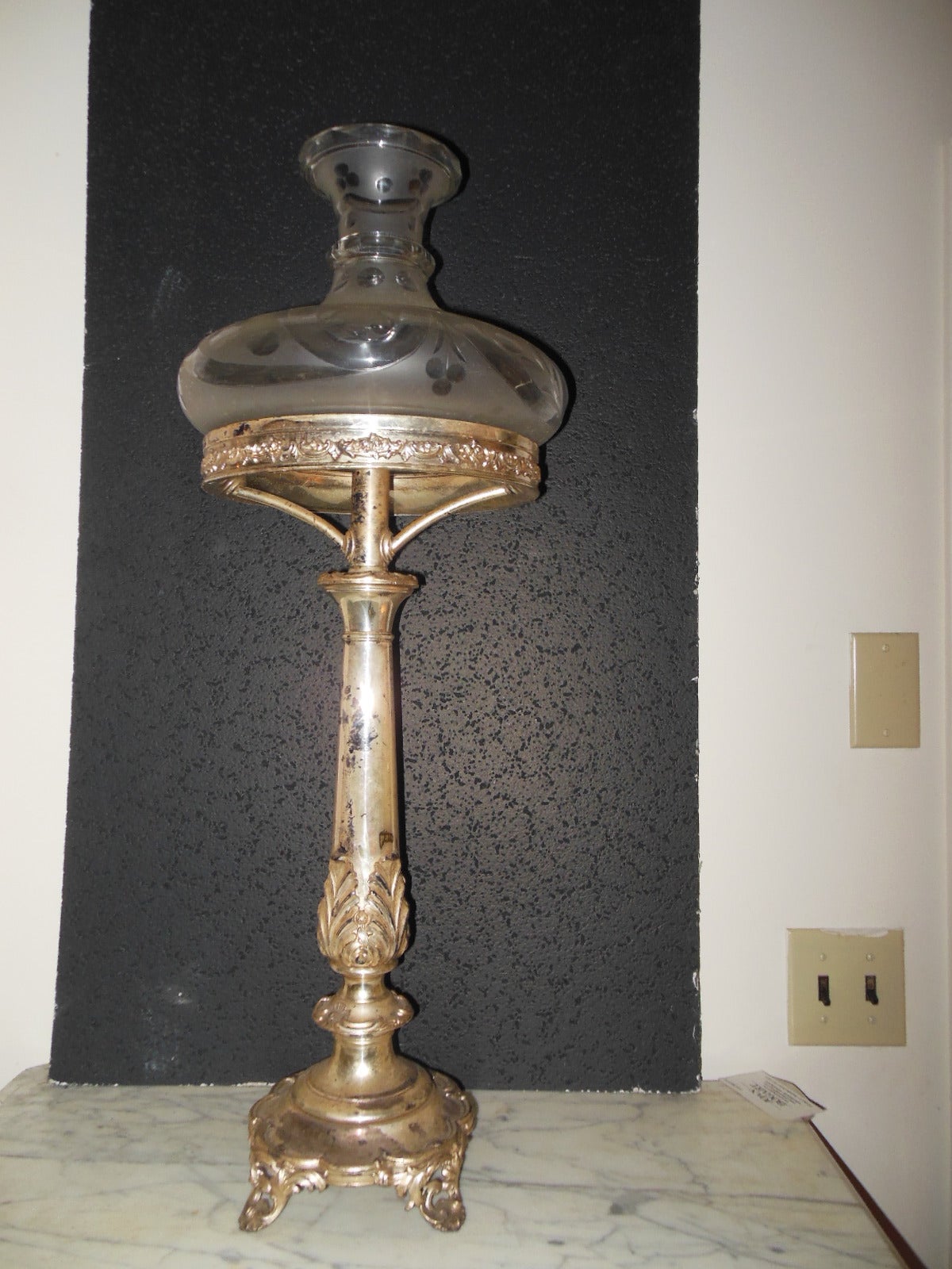 Mid-19th Century Antique Sinumbra Lamp, Rococo Style with Silverplate Base For Sale