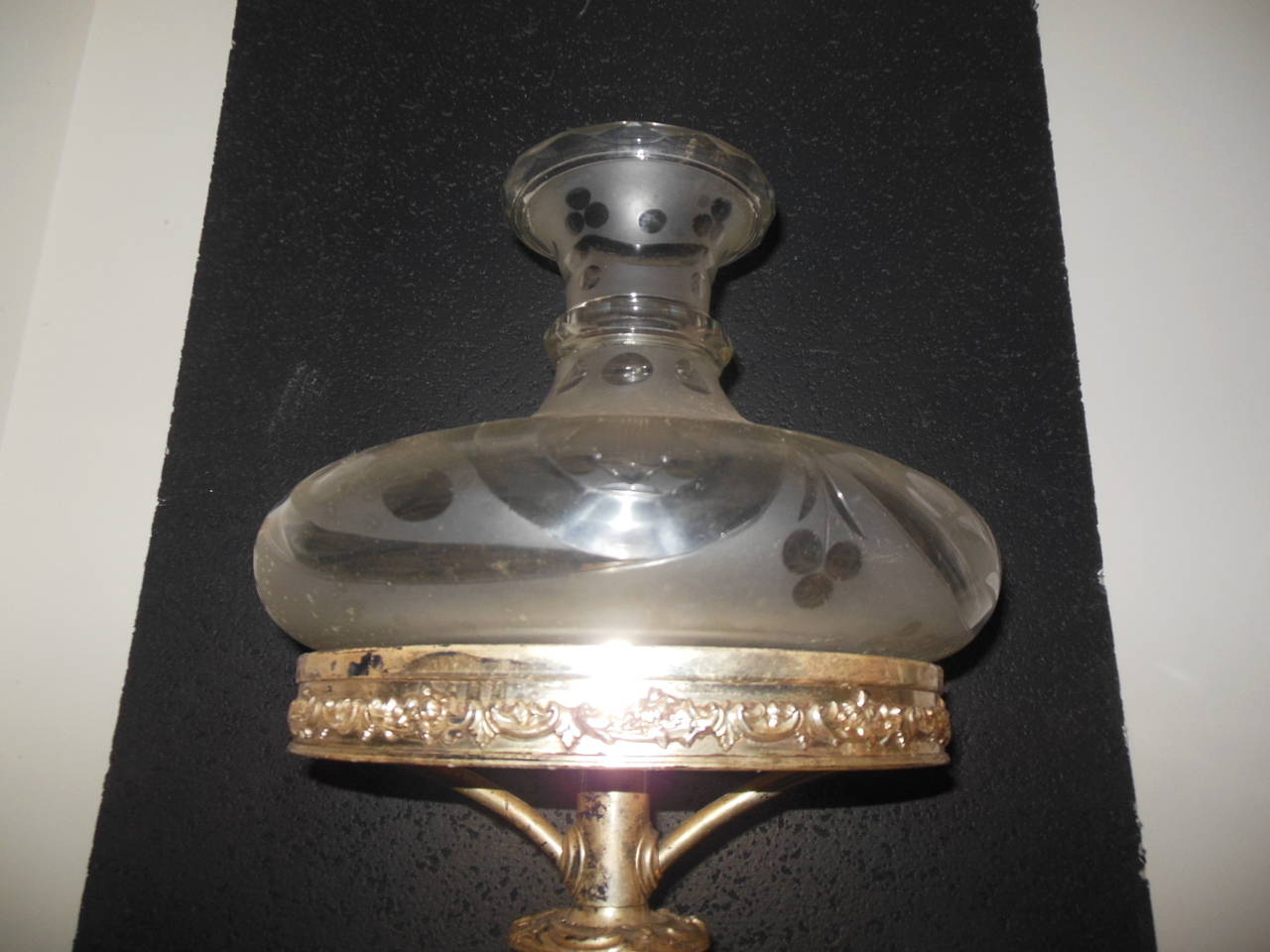 Glass Antique Sinumbra Lamp, Rococo Style with Silverplate Base For Sale