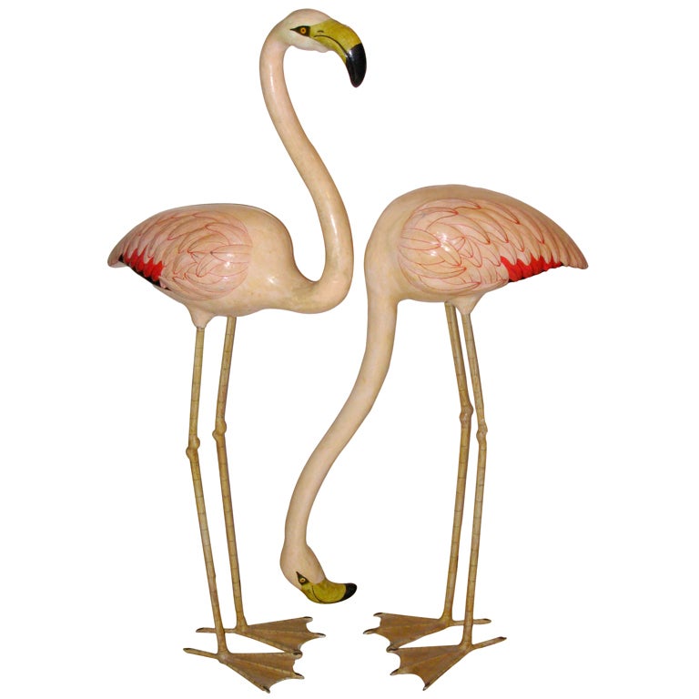 Pair of Papier Mâché Flamingos