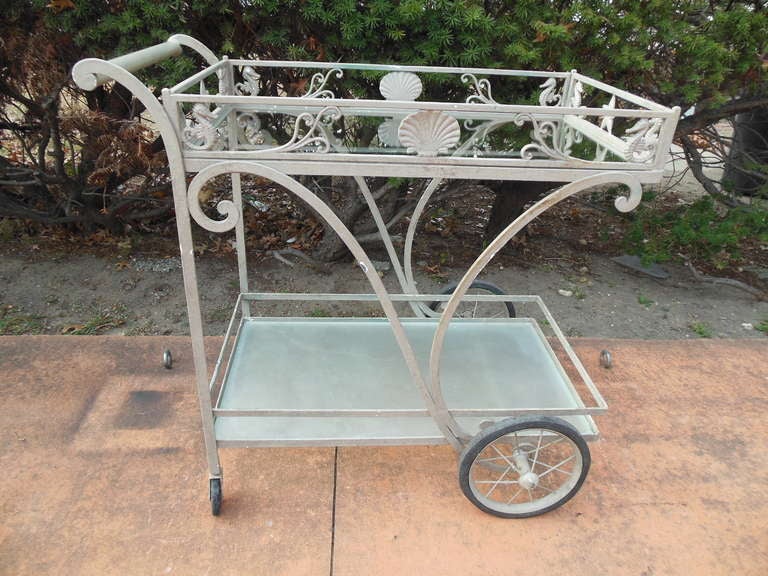 Vintage Tea Cart with Seahorses and Shells at 1stDibs