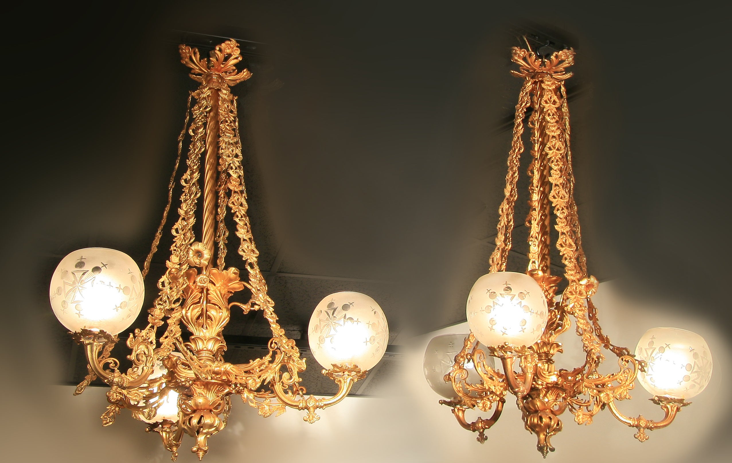 Chandeliers Victorian Rococo Pr. Gas Chandeliers by Hooper For Sale