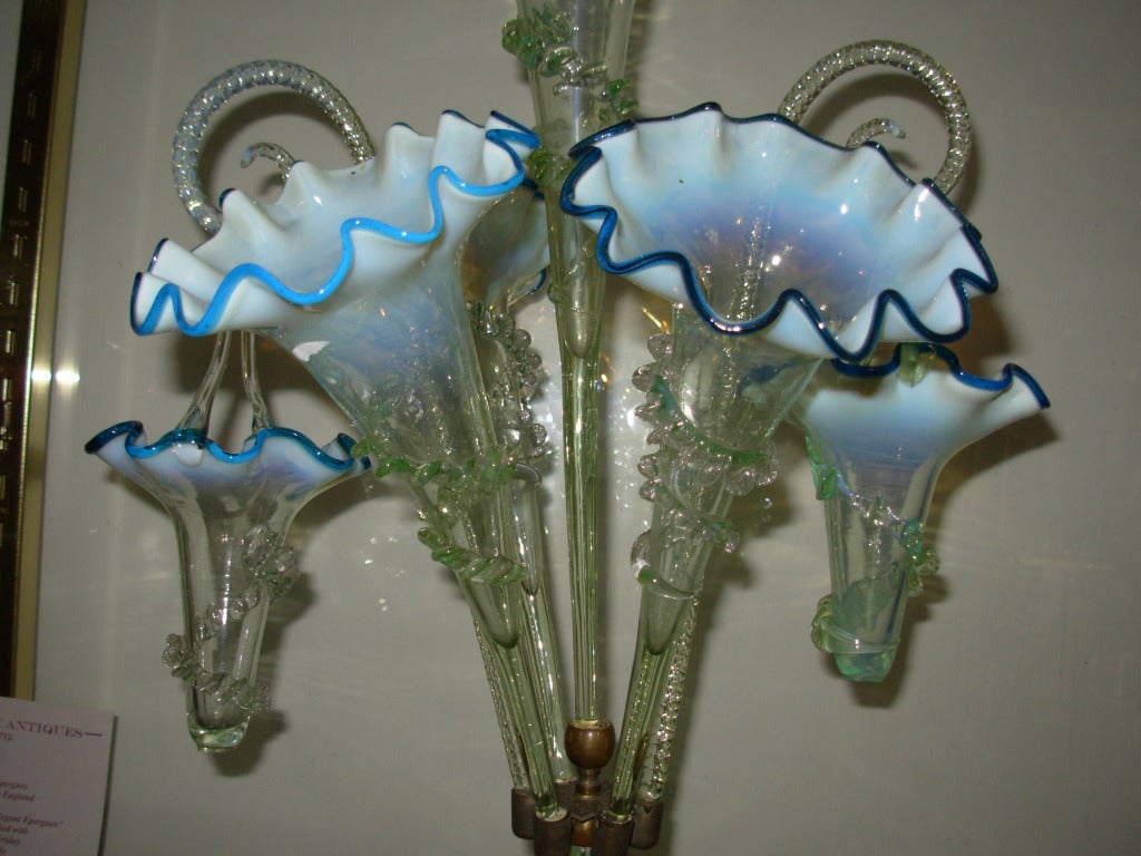 19th Century Stourbridge Epergne in Blue & Vaseline Glass