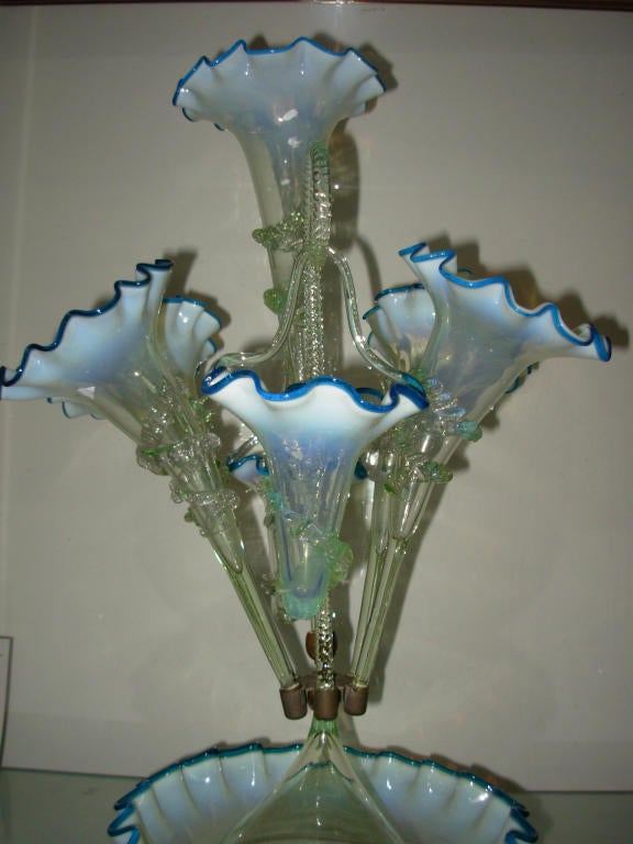 Stourbridge Epergne in Blue & Vaseline Glass 1
