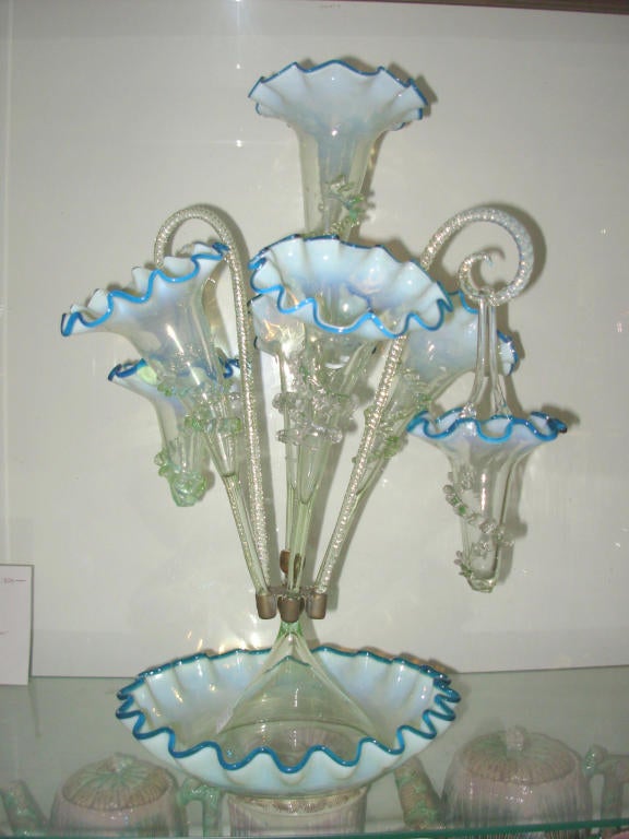 Stourbridge Epergne in Blue & Vaseline Glass 2