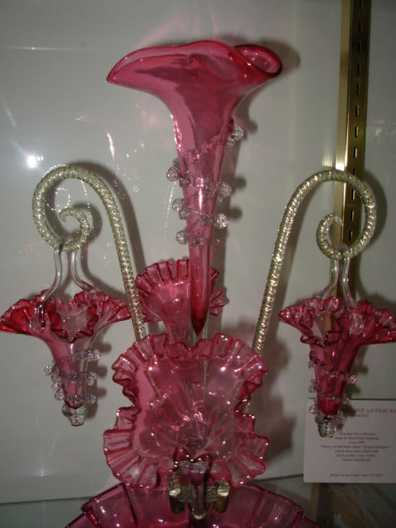 Victorian Cranberry Glass Epergne For Sale
