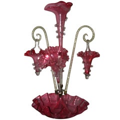 Antique Cranberry Glass Epergne