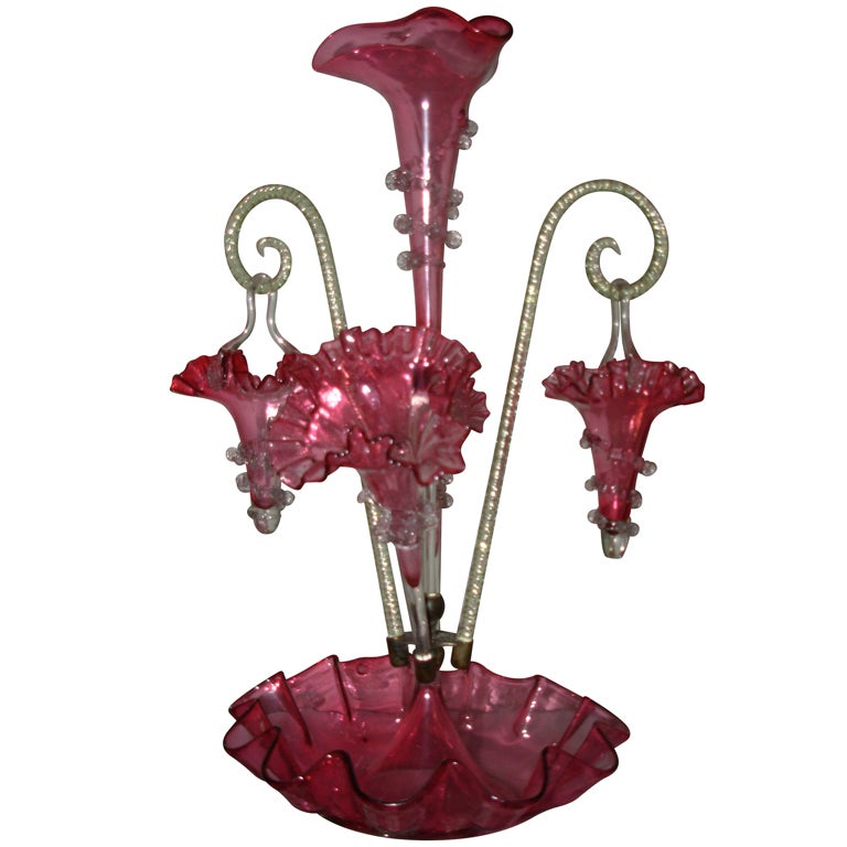 Cranberry Glass Epergne For Sale