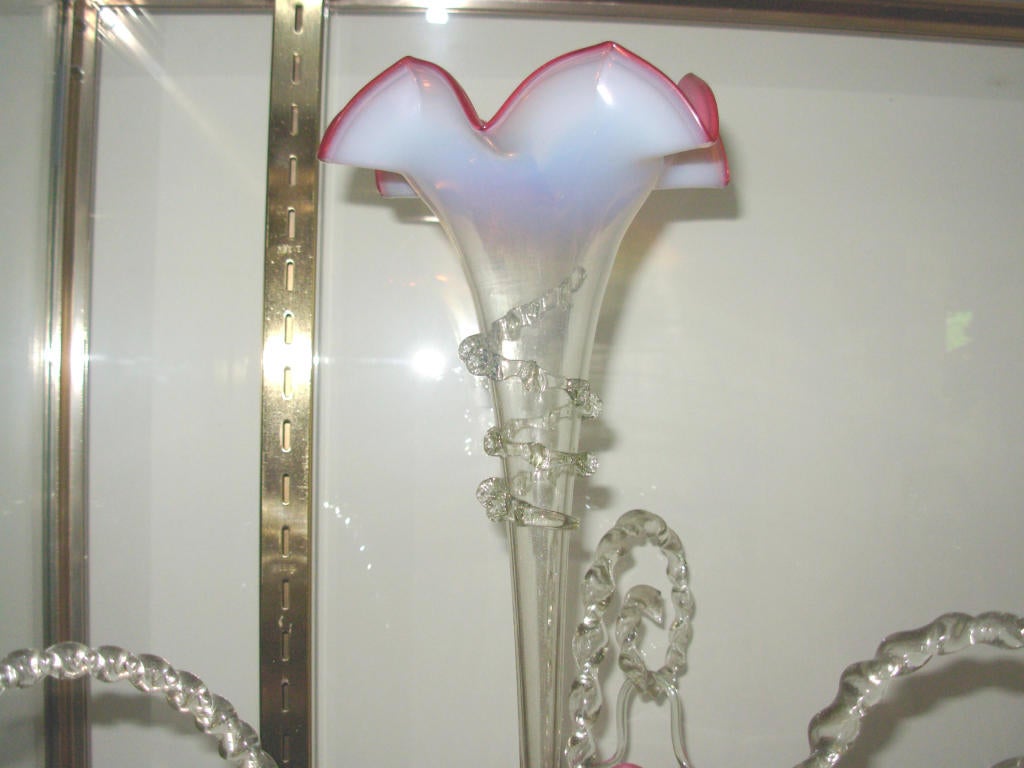 Glass English Epergne with Hanging Baskets For Sale