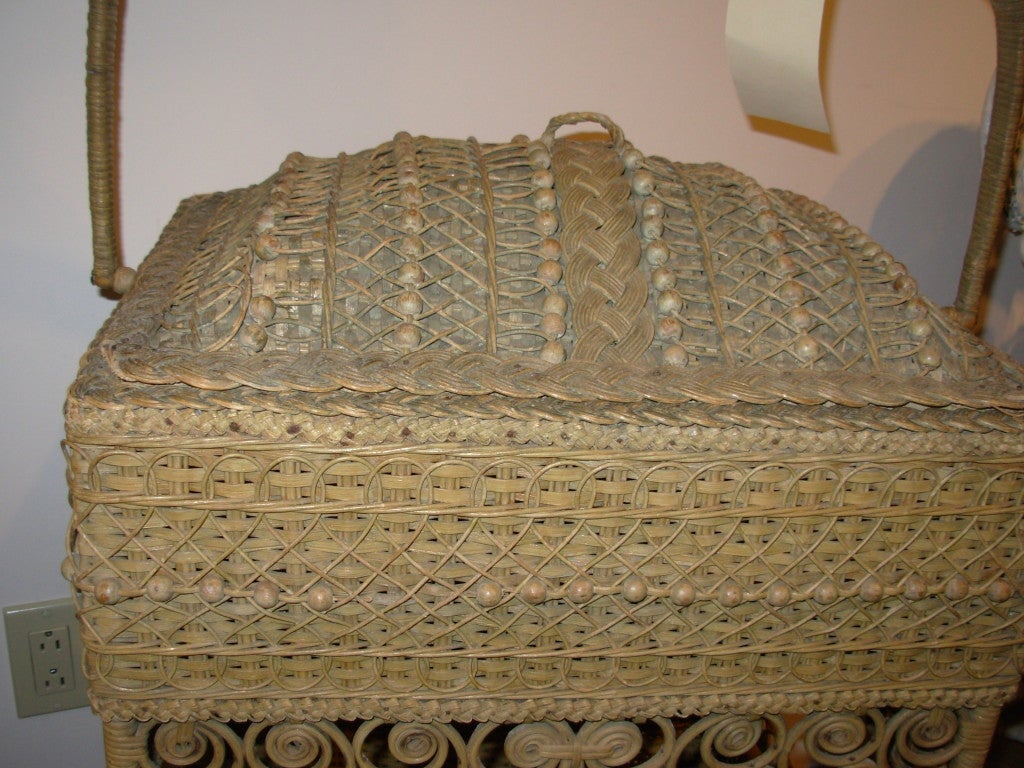 Victorian Wicker Elaborate Sewing Basket For Sale