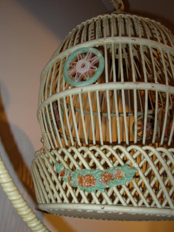Wicker Bird Cage on Original Pedestal In Excellent Condition For Sale In Long Island, NY