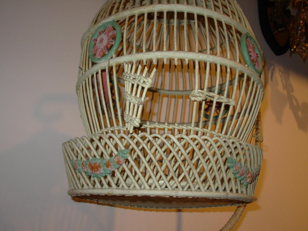 20th Century Wicker Bird Cage on Original Pedestal For Sale