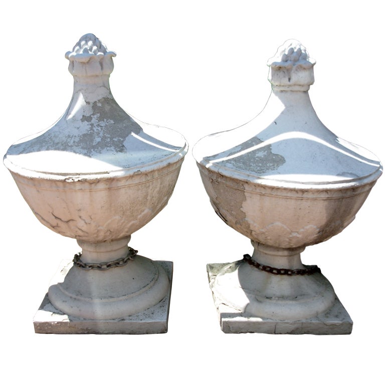 Pair of Large Stone Finials from the Garden City Hotel, Long Island, NY For Sale