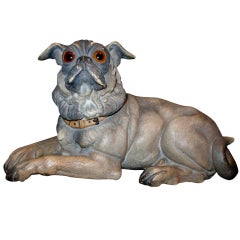 Terra Cotta Dog with Glass Eyes, Reclining