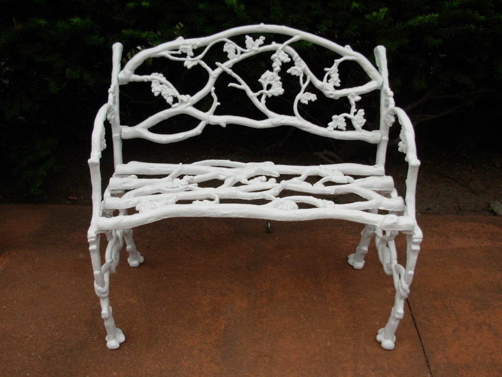 A pr of 19thC Cast Iron Benches in the twig or rustic pattern,
Benches have just been sandblasted, metalized and painted white
