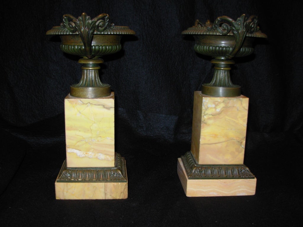 European Pair of Bronze and Sienna Marble Tazza's For Sale