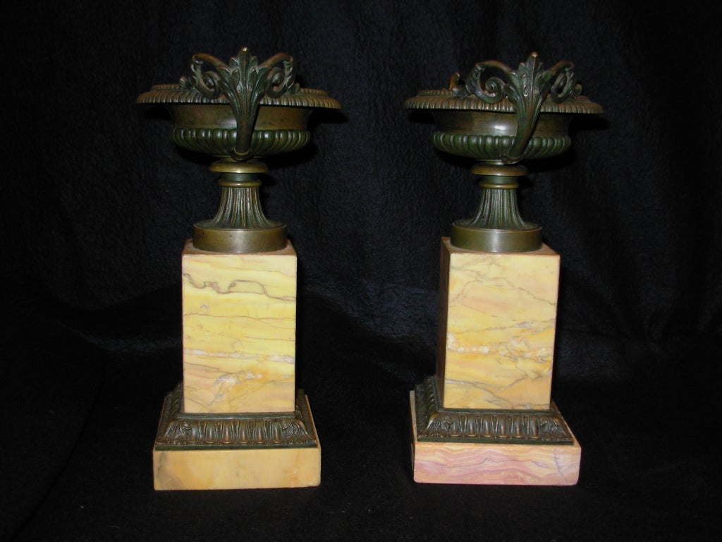 19th Century Pair of Bronze and Sienna Marble Tazza's For Sale