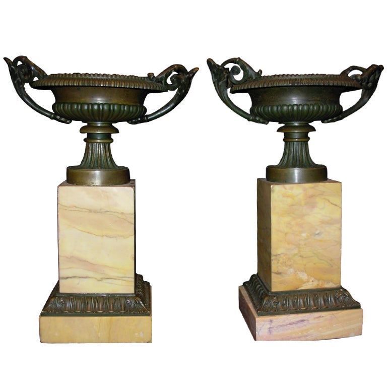 Pair of Bronze and Sienna Marble Tazza's For Sale