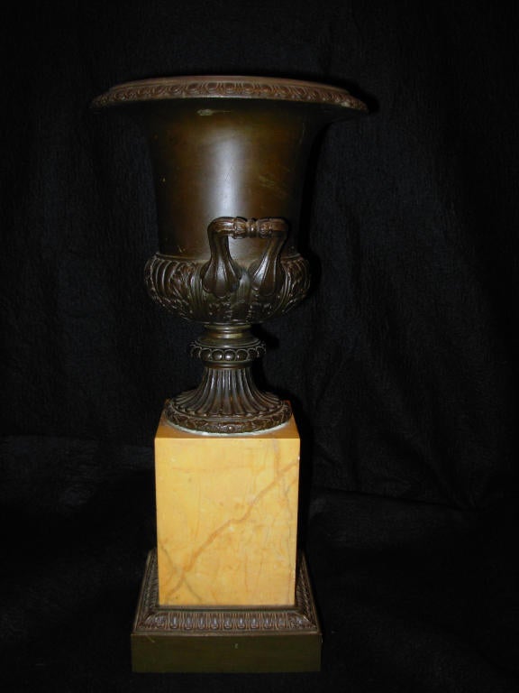 Bronze and Sienna Marble Urn In Good Condition For Sale In Long Island, NY