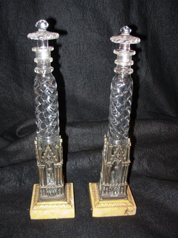 Pr of Gothic Revival Rare Cologne Bottles