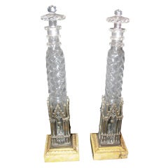 Antique Pr of Gothic Revival Rare Cologne Bottles