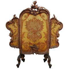 Antique French Carved Giltwood Tapestry Tripartite Fire Screen