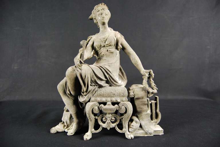 French Spelter Figure of Greek Goddess Terpsichore