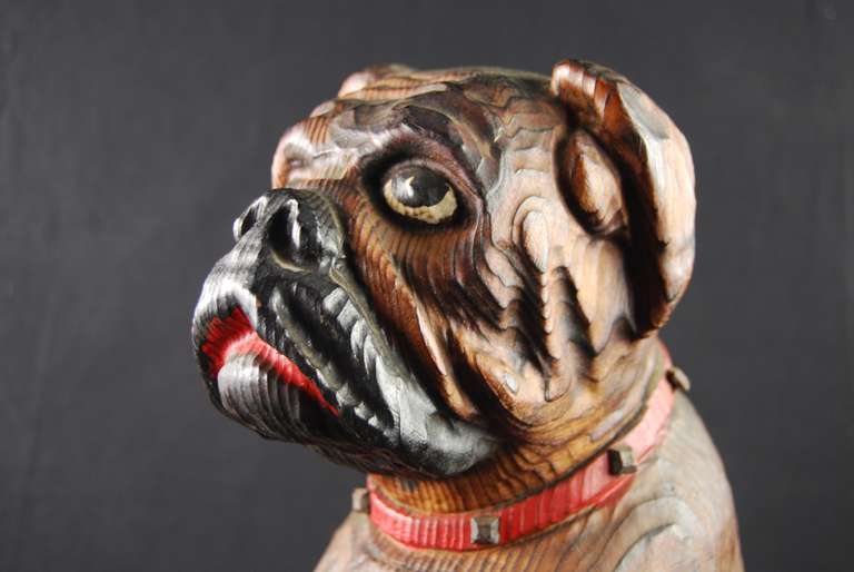 Mid-20th Century Black Forest Handcarved Bulldog Cellarette For Sale