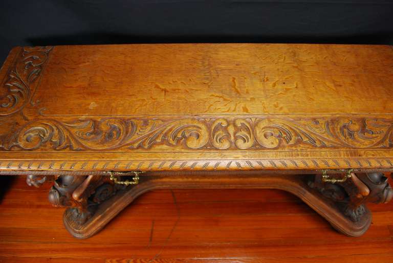 Wood French Antique Carved Oak Griffin Console Table For Sale
