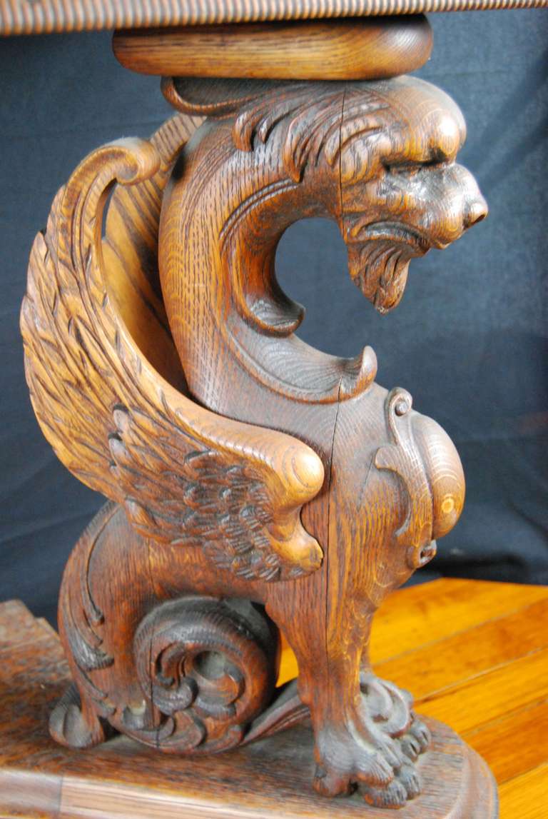 French Antique Carved Oak Griffin Console Table For Sale 1