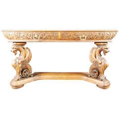 French Antique Carved Oak Griffin Console Table