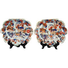 Rare Pair of Ironstone Leaf Dishes of Imari Taste