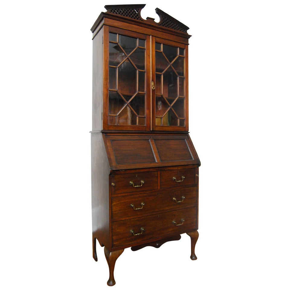 Antique English Mahogany Secretary Bookcase For Sale