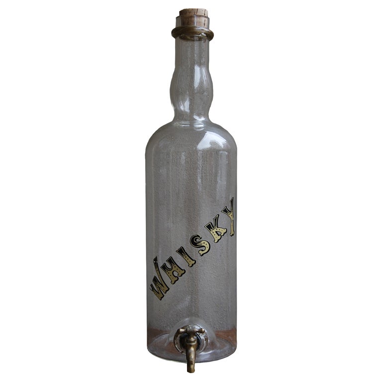 Antique Blown Bar Liquor Whisky Dispenser from The Great Western Railway For Sale
