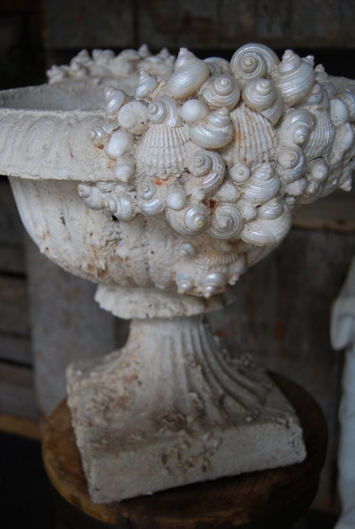 Pair of shell encrusted urns planters 1