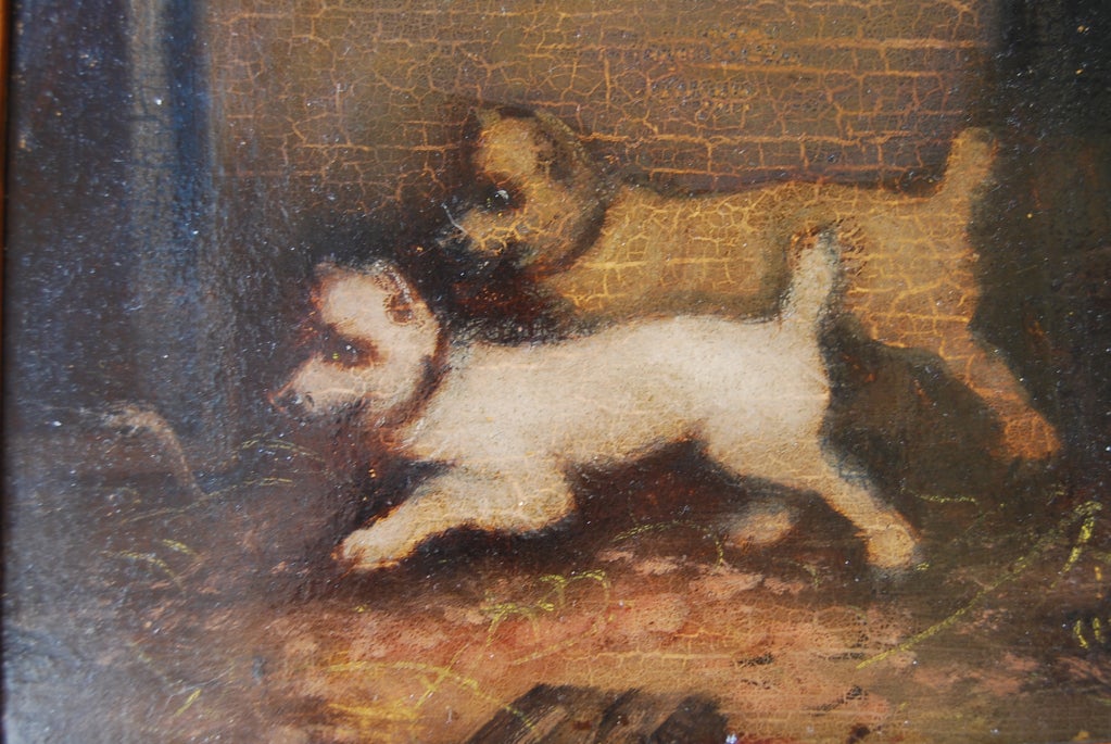 British Pair of Oil on Board Terrier Dog Paintings For Sale